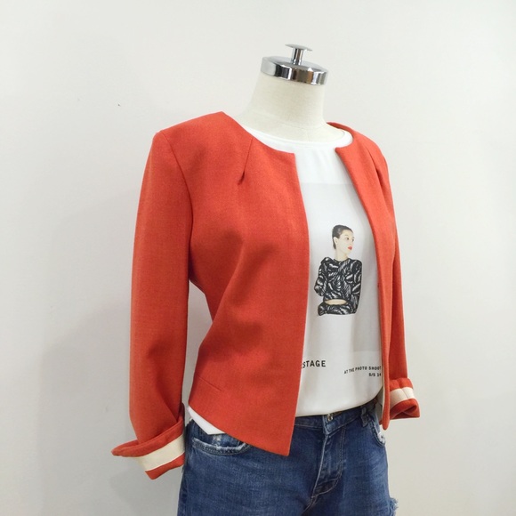 •J.Crew• orange wool cropped blazer 3/4 sleeve - Picture 2 of 4
